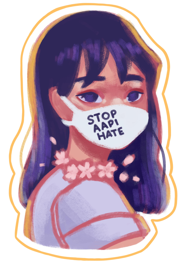 Girl wearing a mask that reads 'Stop AAPI Hate'